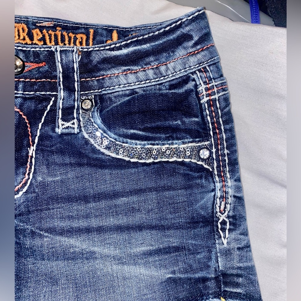 ROCK REVIVAL WINDIE SHORTS FACTORY CUT OFFS SEQUINS RHINESTONES LEATHER 24 - Picture 3 of 8